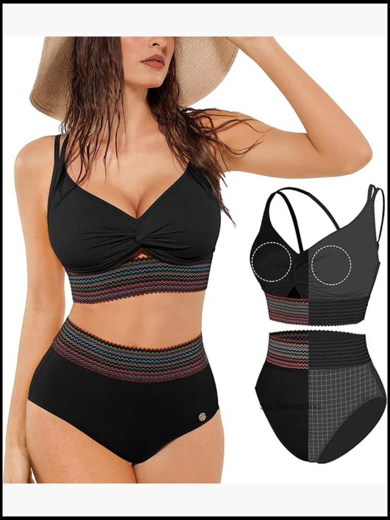 High Waisted Bikini Set With Tummy Control Shapewear 4 Way Convertible Straps